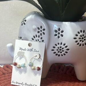 Handcrafted Multi-Color Impression Jasper Sterling Silver Hoop Earrings